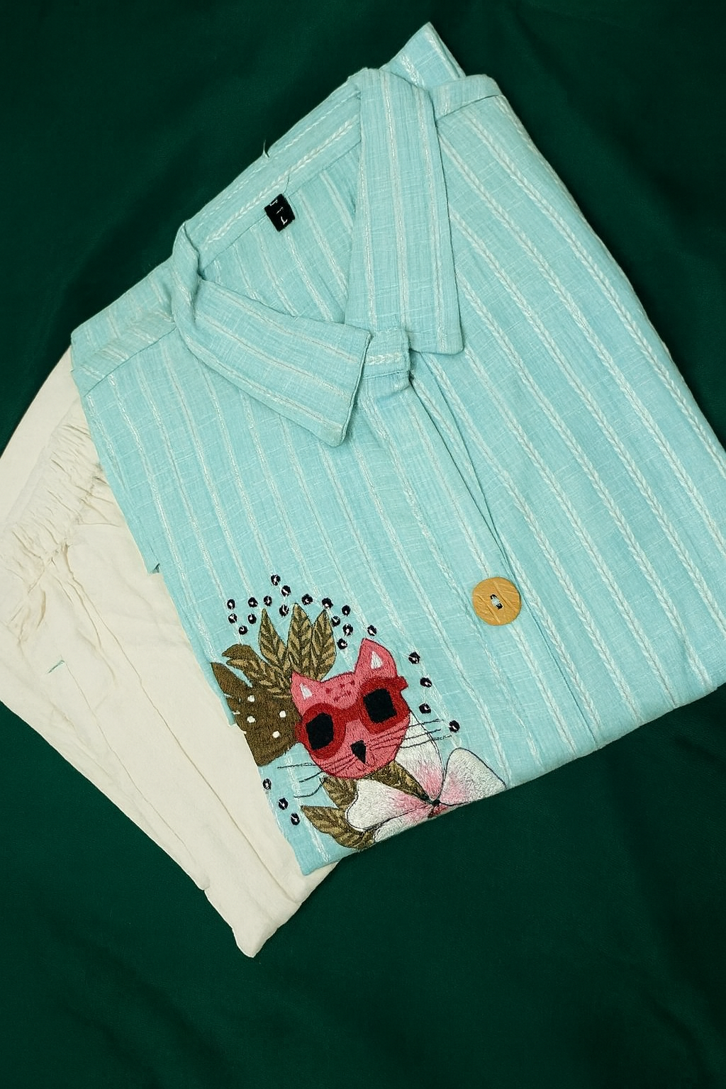 peach-orange striped cotton co-ord set