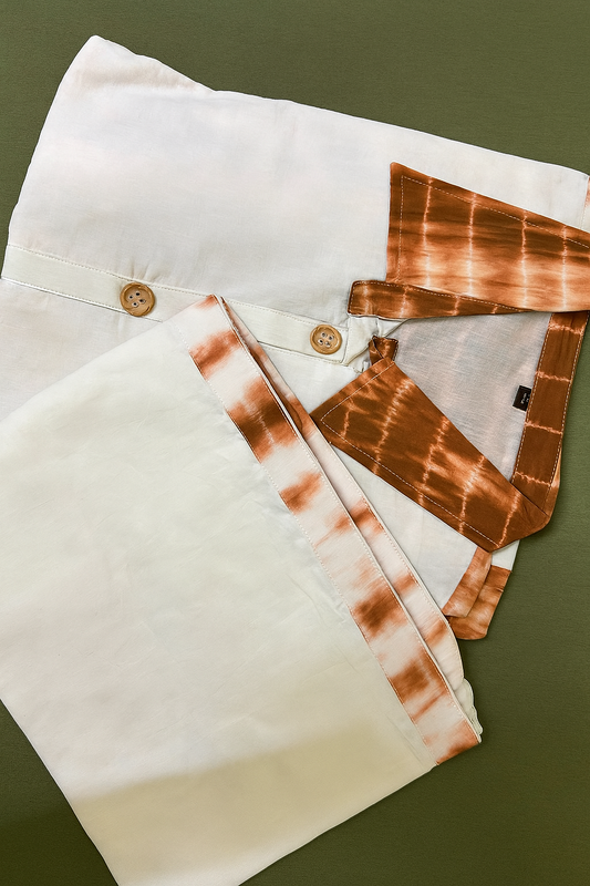 Chic Ivory C0-Ord Set with Rustic Floral Pocket Embroidery