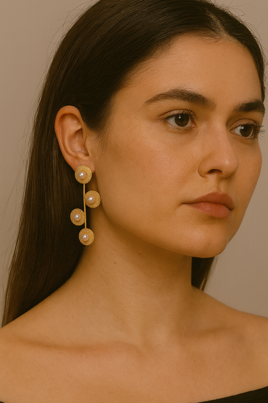 Brass and Pearl fusion earring