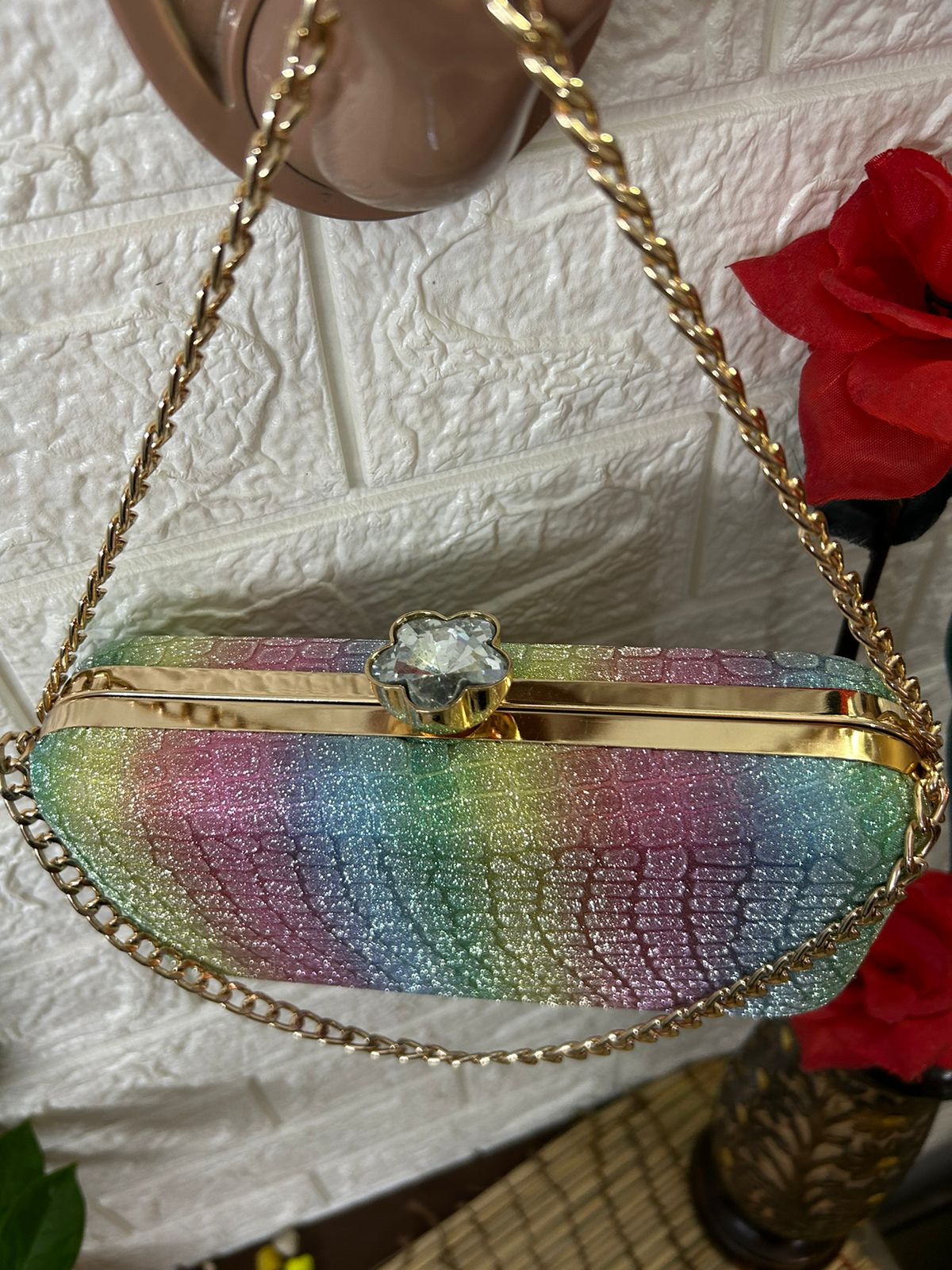 Rainbow Sparkle Croc Clutch