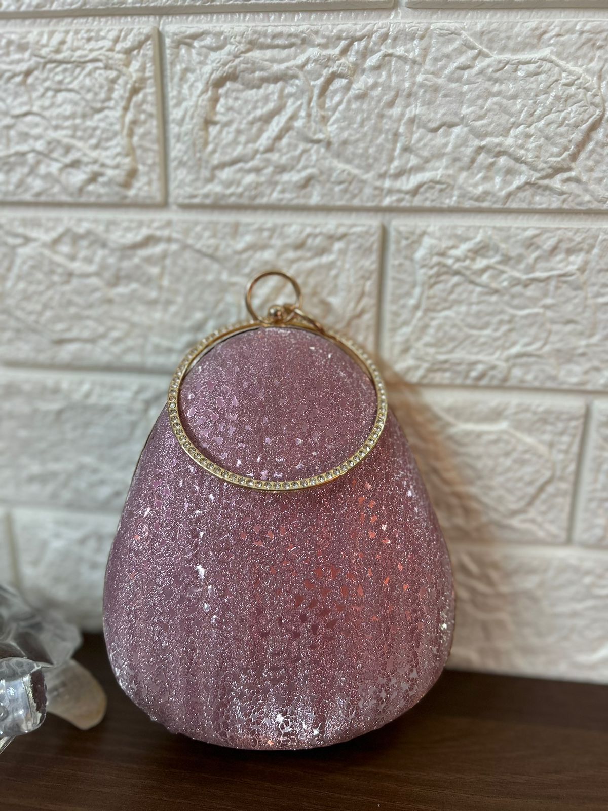 Rose Pink Embellished Oval Purse Clutch
