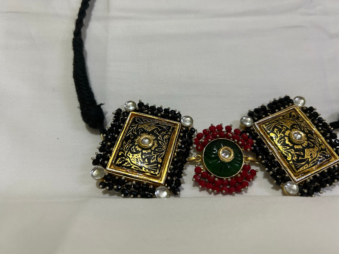 Brass Base Carving Stone Necklace Set