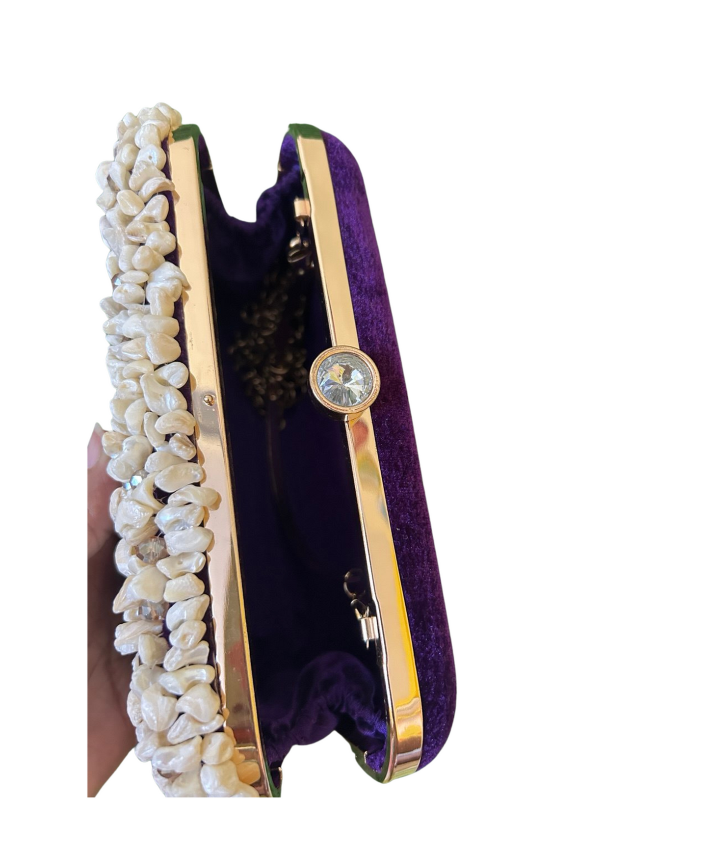 Amethyst Pebble Velvet Clutch