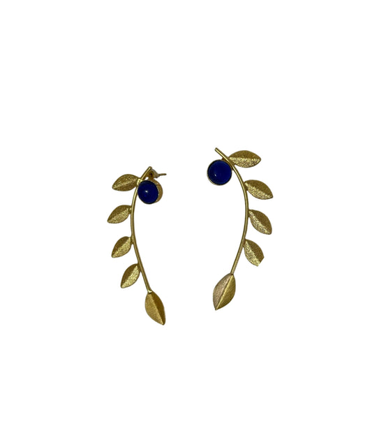 Brass Gold Plated Leaf Design Monalisa Stone Earring