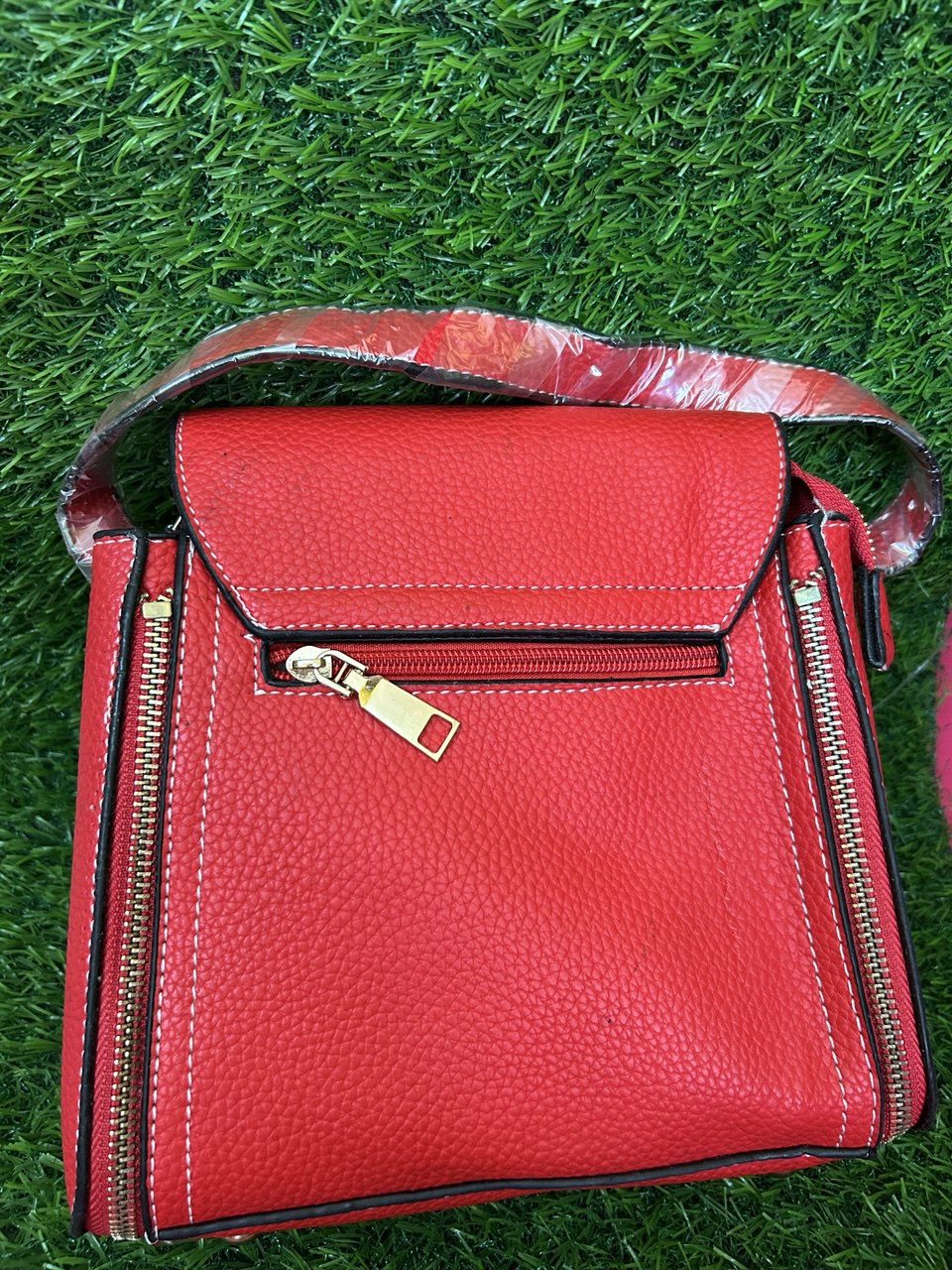 Bold Red PU Leather Crossbody Bag with Gold Accents