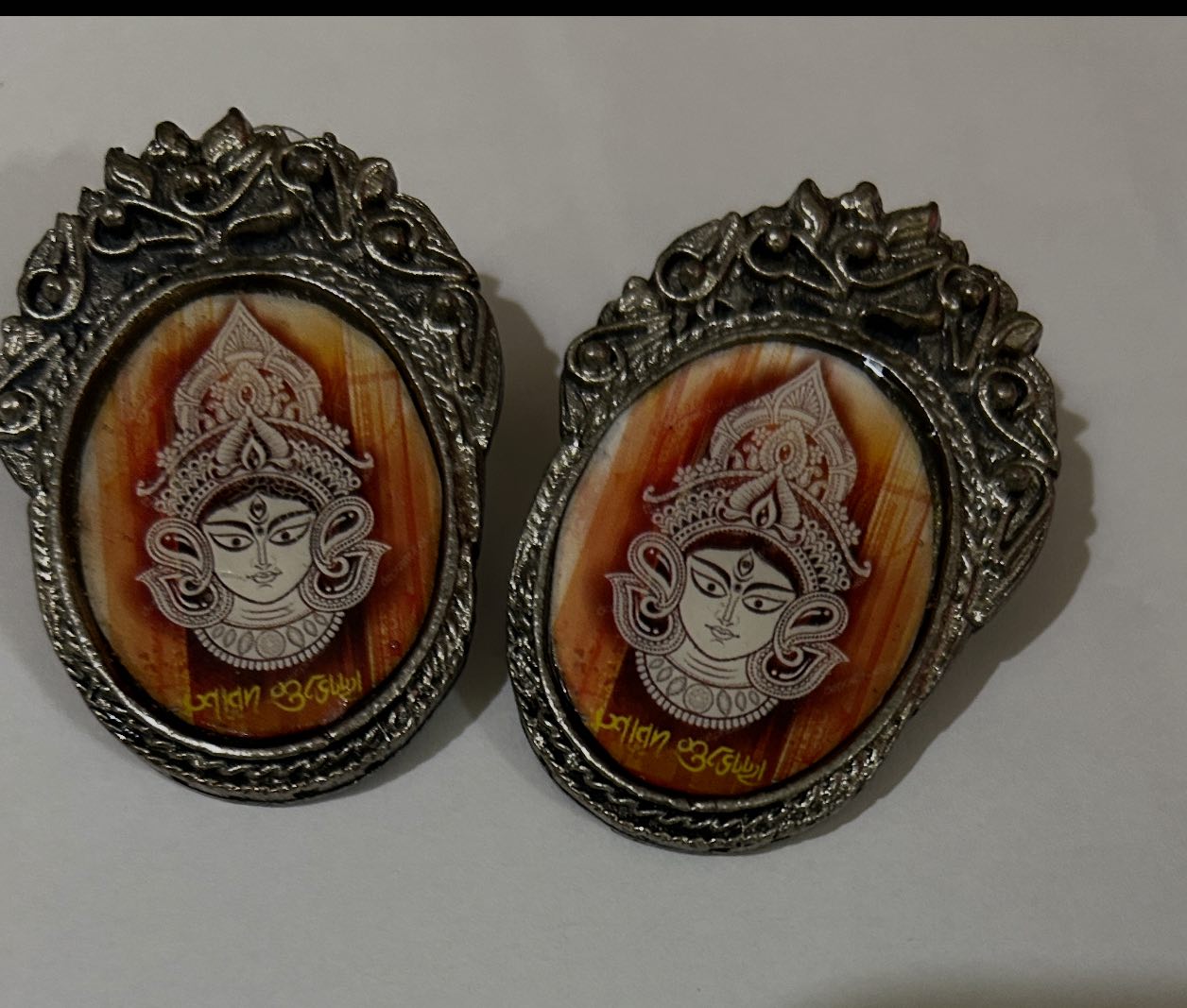 Shakti Elegance: Black Polish Durga Earrings