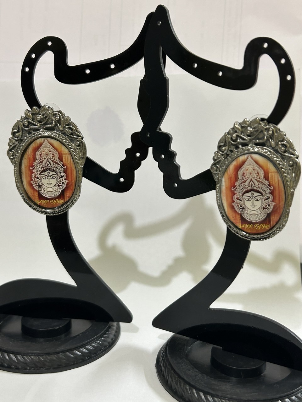 Shakti Elegance: Black Polish Durga Earrings