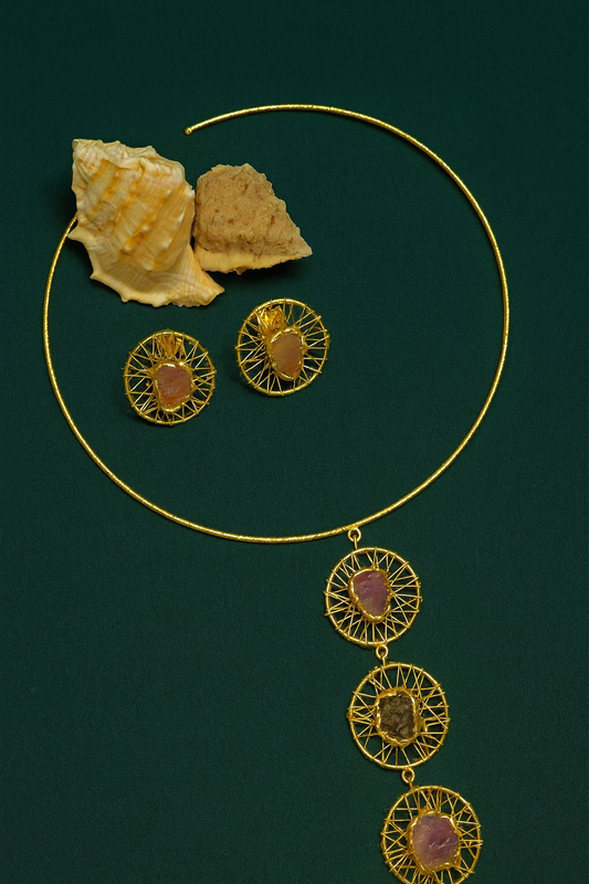 Natural Stone Pure Brass Hasuli Necklace Set