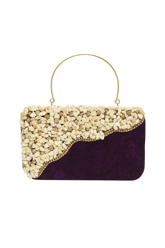 Amethyst Pebble Velvet Clutch