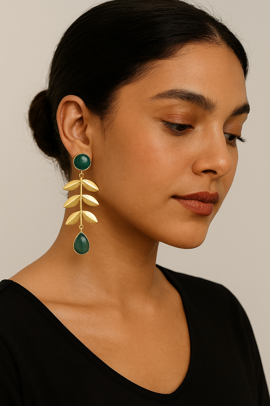 Monalisa Stone leaf shape Trendy Brass Earring