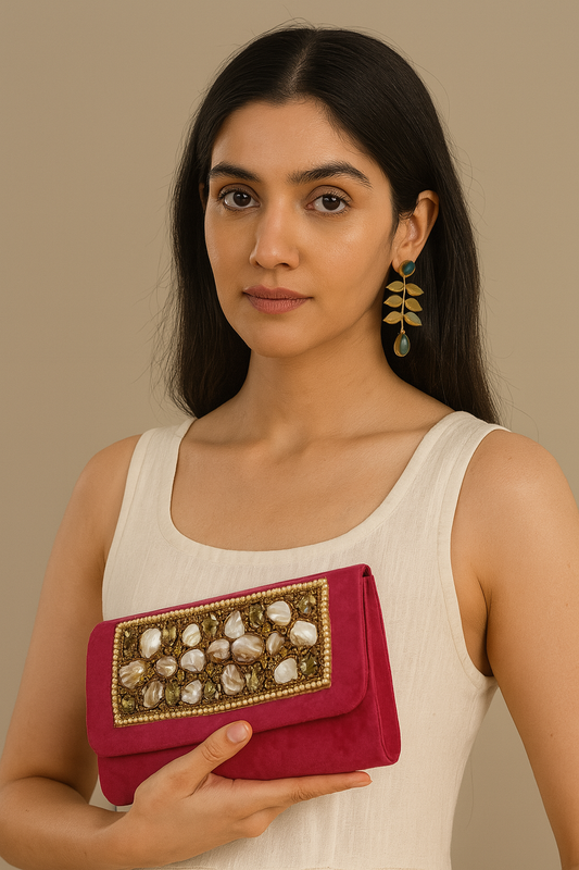Elegant Fuchsia Clutch with Gemstone Embellishments