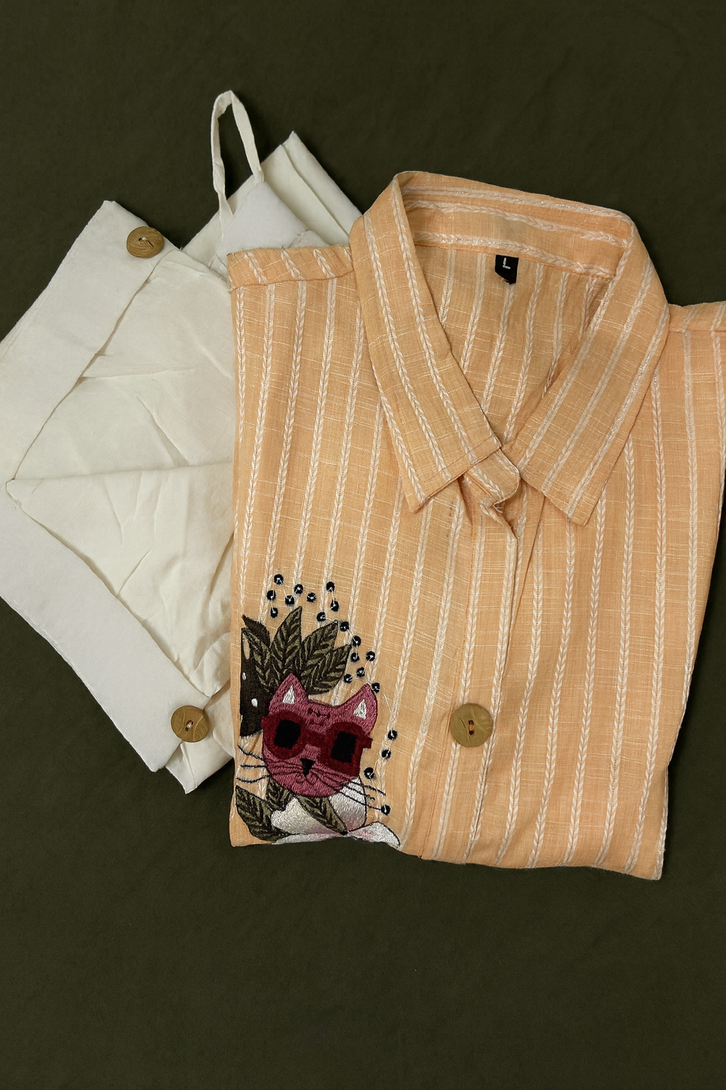 peach-orange striped cotton co-ord set