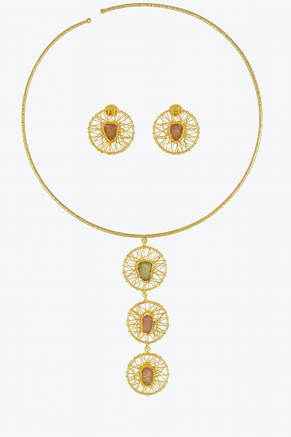 Natural Stone Pure Brass Hasuli Necklace Set