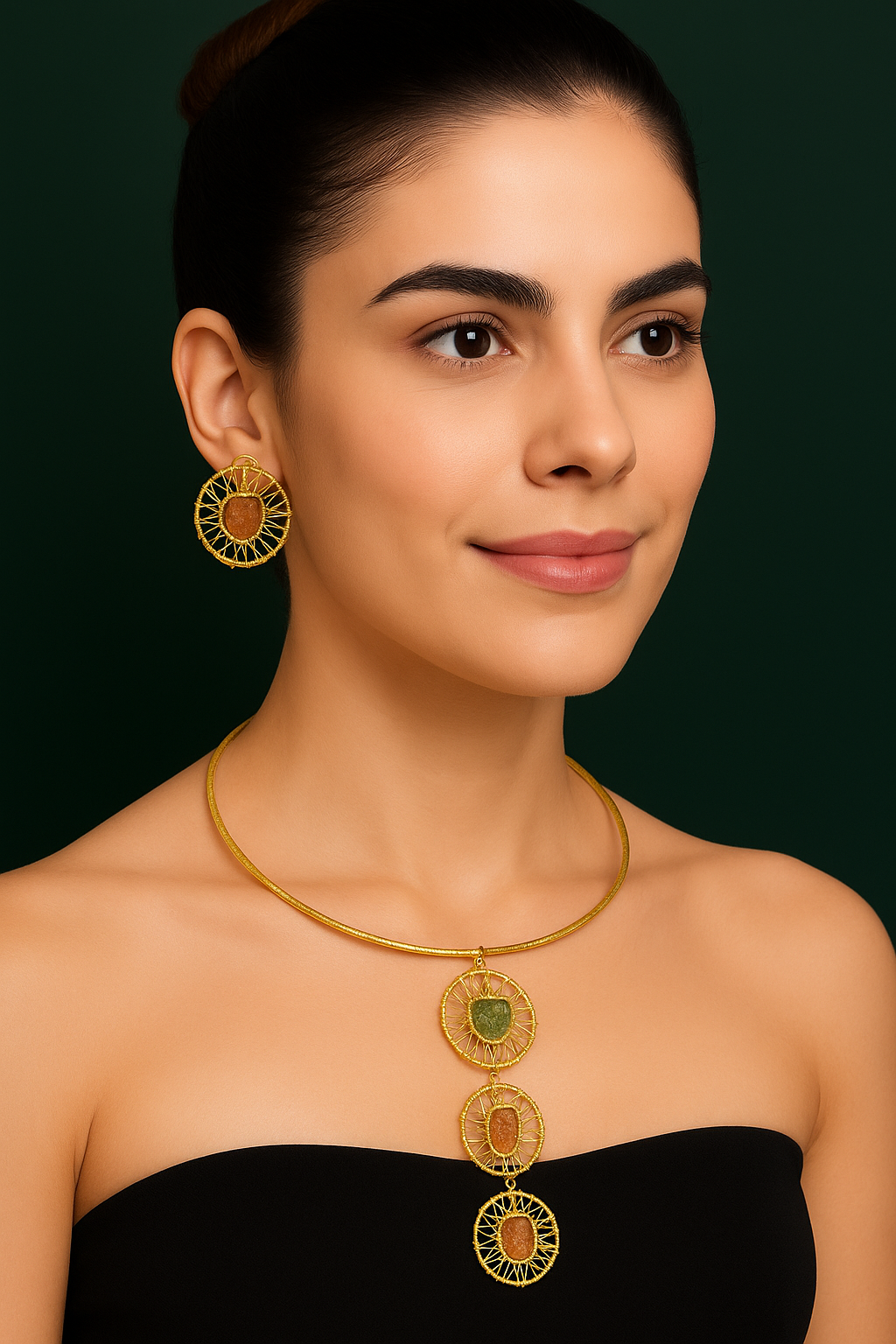 Natural Stone Pure Brass Hasuli Necklace Set