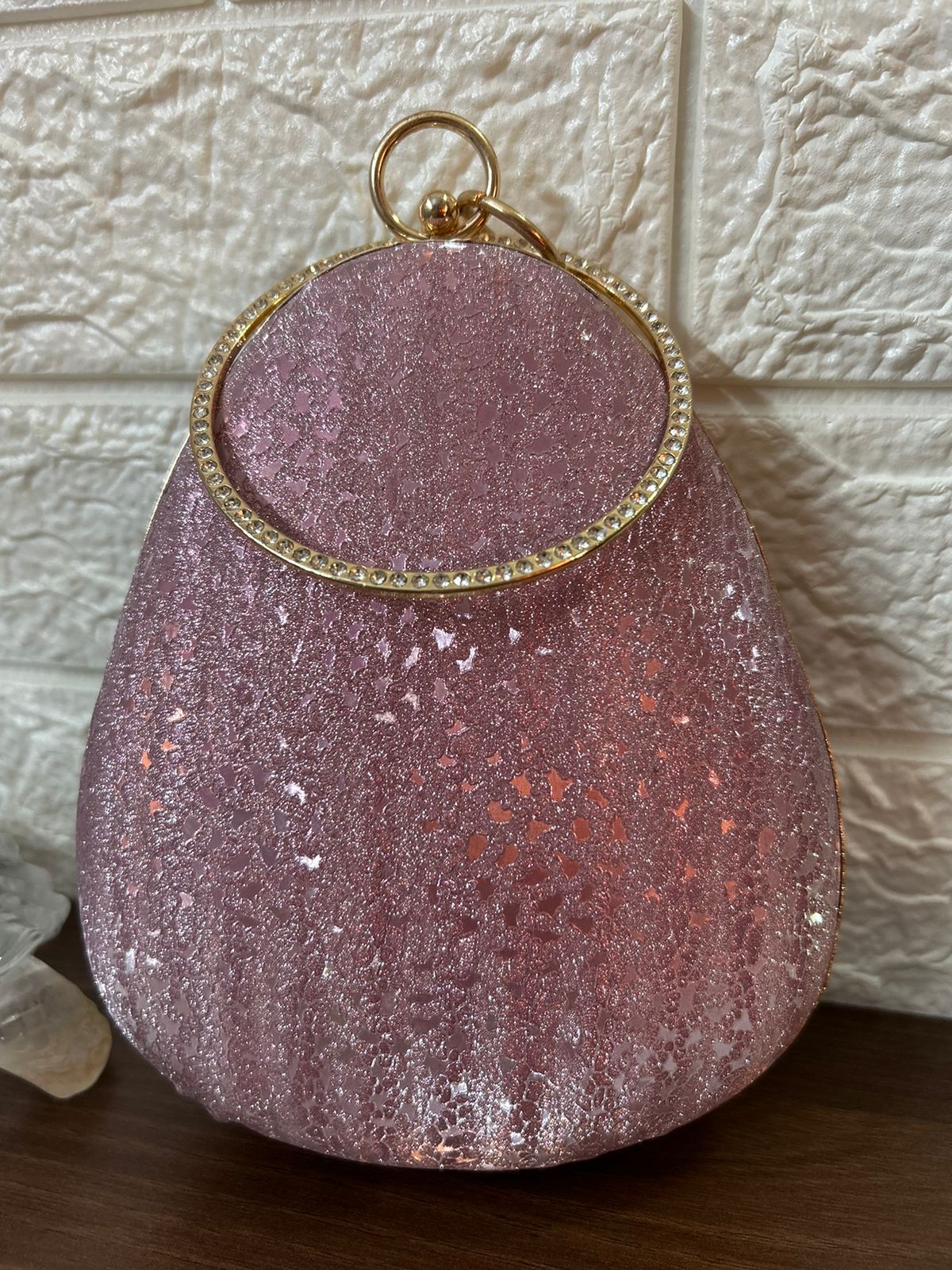 Rose Pink Embellished Oval Purse Clutch