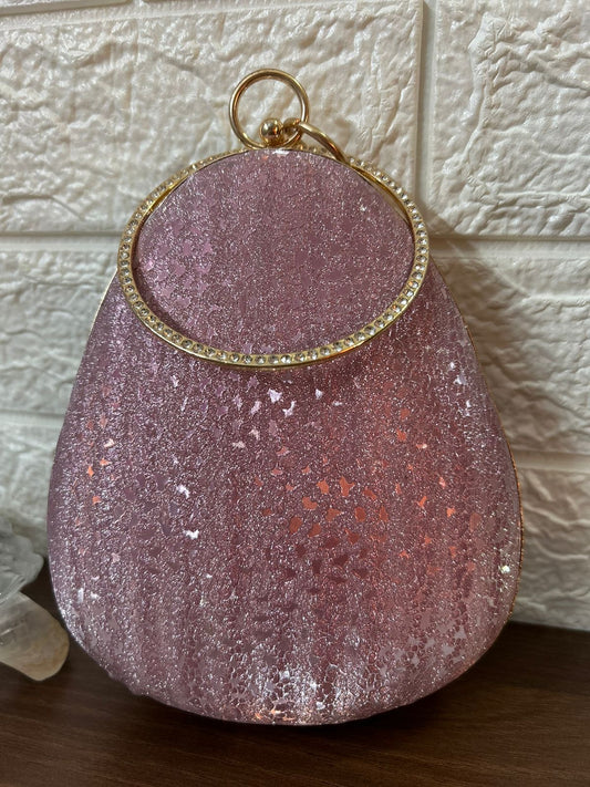 Rose Pink Embellished Oval Purse Clutch