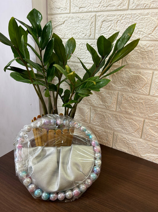 Pearl Blush Dream – Satin Mini Clutch with Pearl Handle
