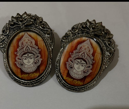 Shakti Elegance: Black Polish Durga Earrings